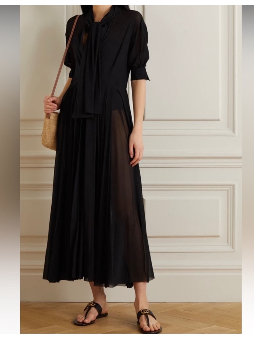 NORMA KAMALI • Sheer Black Bow Midi Dress - Absolutely Stunning - Picture 12 of 13